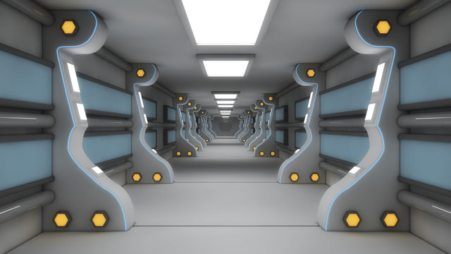 Futuristic hall alien spaceship