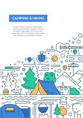 Camping and Hiking - line design brochure poster template A4