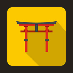 Japan gate icon in flat style on a yellow background