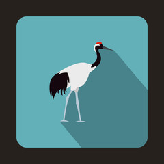 Japanese crane icon in flat style on a baby blue background