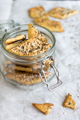 Crackers with spice in a glass bowl