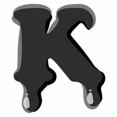 K letter isolated on white background. Black liquid oil K letter vector illustration