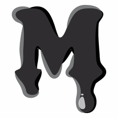 M letter isolated on white background. Black liquid oil M letter vector illustration