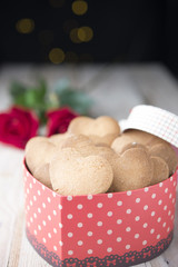 Festive cookies with hearts and roses for Valentine's Day.