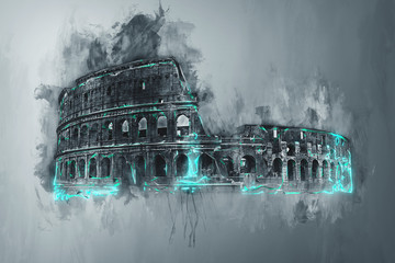 Artistic watercolor painting of the Colosseum