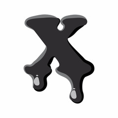 X letter isolated on white background. Black liquid oil X letter vector illustration