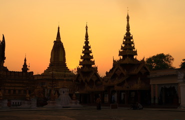 Shwezigon Pagoda in Bagan at the sunset, Myanmar