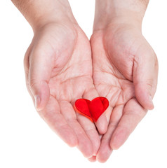 Fototapeta premium czerwone serce na męskich palmach na białym tle