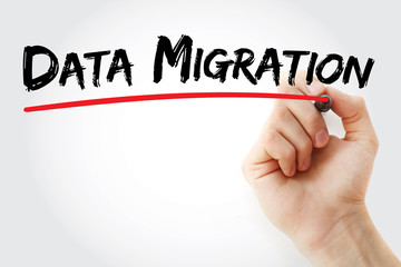 Hand writing Data Migration with marker, concept background