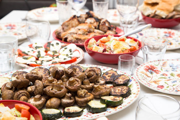 mushrooms and zucchini grilled on the holiday table