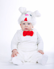 little boy in rabbit costume