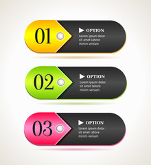 Obraz premium Horizontal black options banners or buttons with color elements
