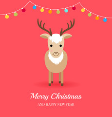 Obraz na płótnie Canvas Christmas card with cute deer and garlands