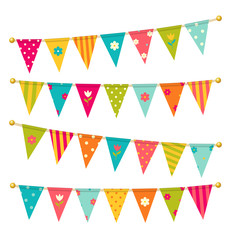 Fototapeta premium Vector triangle bunting flags with flowers