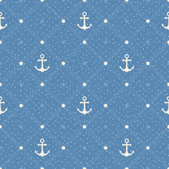 Fototapeta premium Vintage marine seamless pattern. Paper textured background. Polk