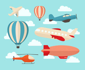 Set of colorful flat air transports