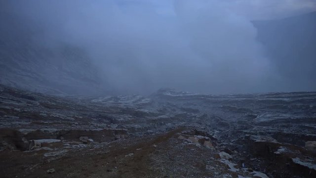 Panorama of active smoking volcano Ijen, East Java, Indonesia.