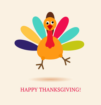 Funny colorful cartoon of turkey bird for Happy Thanksgiving cel