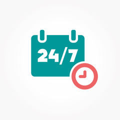 Open 24 hours day and 7 days week icon