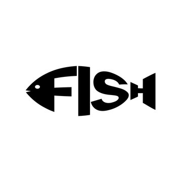 Monochrome Fish Stylized A Silhouette With The Text. Vector Illu