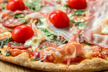 Pizza with Cherry Tomatoes, Olives and Herbs