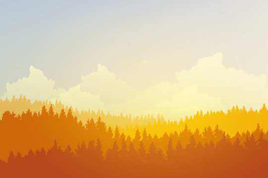 Flat illustration of landscape, in autumn.


