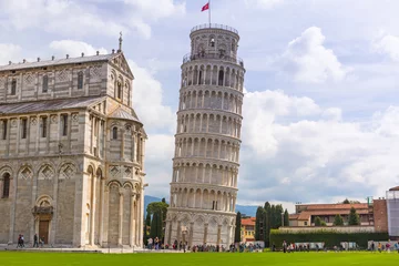 Tuinposter De scheve toren Cathedral and the Leaning Tower of Pisa at sunny day, Italy.