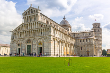 Cathedral and the Leaning Tower of Pisa at sunny day, Italy.