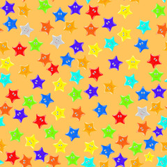 Set of Colorful Stars on Orange Background. Seamless Starry Pattern.