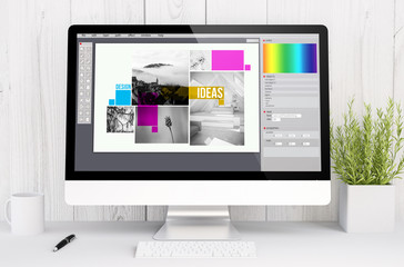 white workspace with computer graphic design