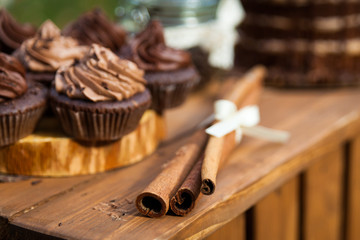 Chocolate bar or stand in autumn park