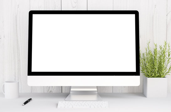 white workspace with mockup computer