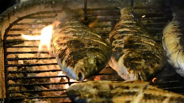bream fish fresh barbecued with fire