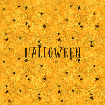 Yellow halloween background with spider web or gossamer pattern