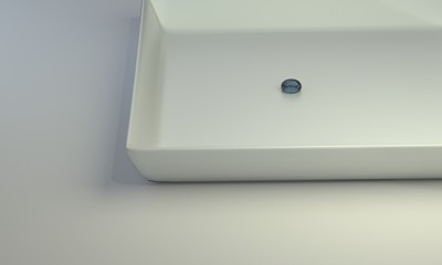 white plate with drop on table. 3d illustration