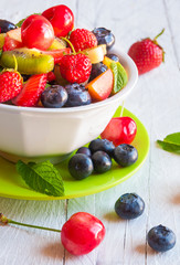 Fruit salad with cherries and blueberrie