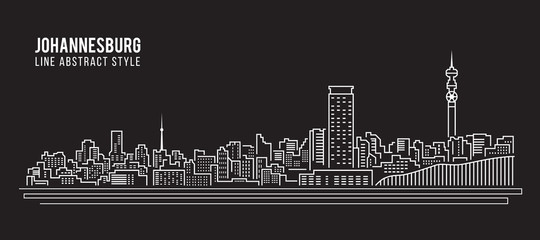 Cityscape Building Line art Vector Illustration design - Johannesburg City - obrazy, fototapety, plakaty
