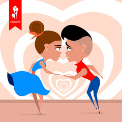 couple dancing. Color background with heart. flat illustration. vector