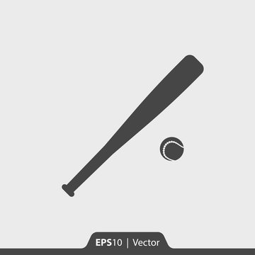 Baseball Bat And Ball Vector Icon For Web And Mobile