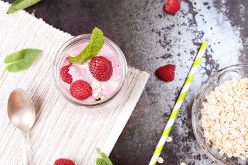 milkshake with raspberries
