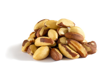 Brazil nut. Front view. White background. Selective focus.