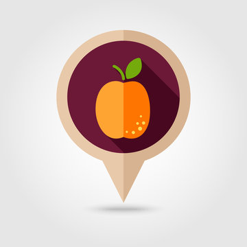 Apricot flat pin map icon. Fruit