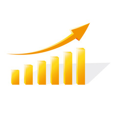 Финансовые диаграммы, показывающие рост продаж в золотом цвете.