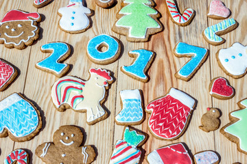 Gingerbreads are decorated for the new  year and Christmas (can be used as card)