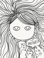 Happy Halloween witch and black cats illustration