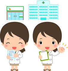 薬剤師の女性と薬局 処方薬のイラストセット Apothecary Wall Mural Apotheca Logistock