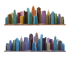 Fototapeta premium City skyline with skyscrapers. Construction, building icons