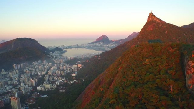 Aerial view of Rio de Janiero and Sugarloaf mountain with Christ the Redeemer