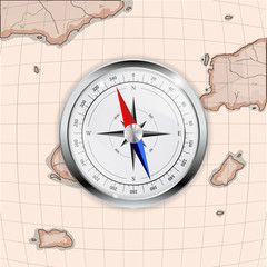 Modern compass on old map imitation