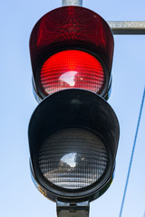 Red Traffic Light Illuminated Stop Daytime Public Safety